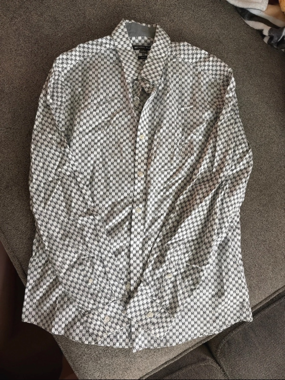 Michael Kors Men’s White & Black Geometric Button-Up Shirt Jacket